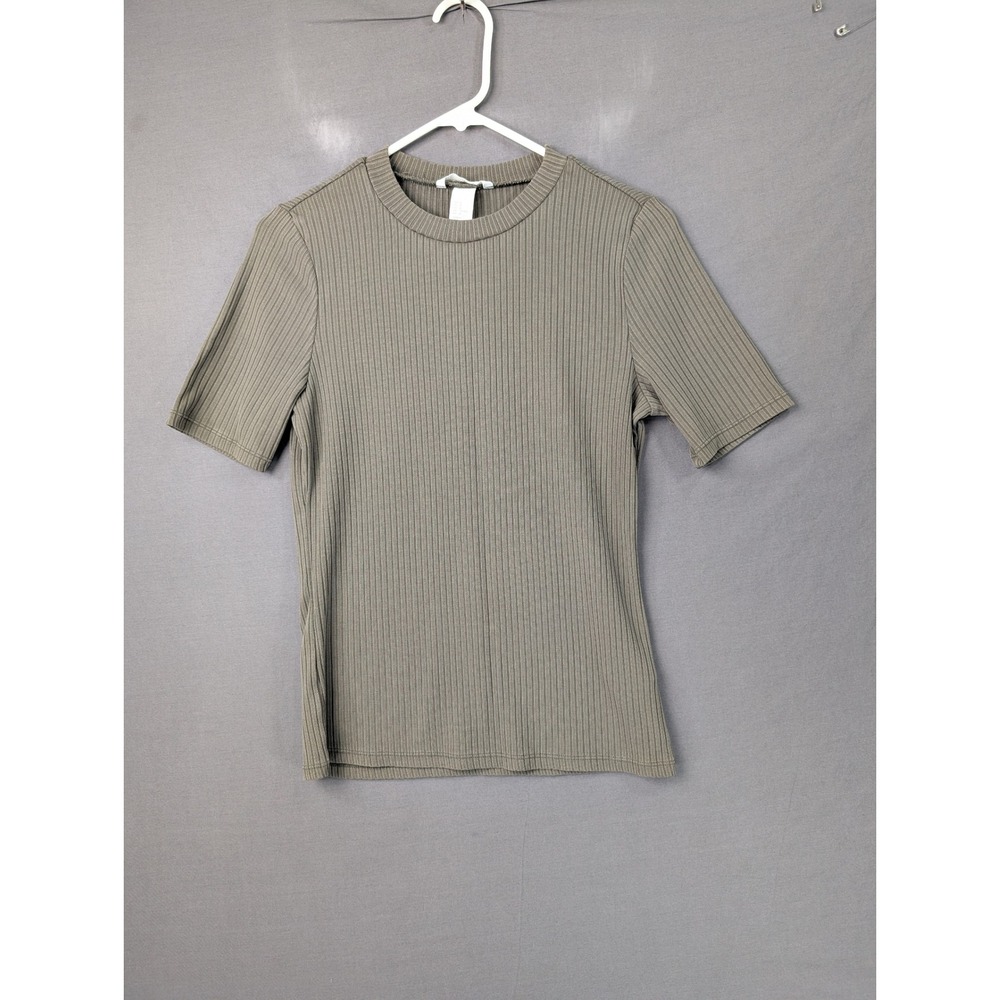 HM Womens Ribbed Short Sleeve T-Shirt Olive Green Medium 8084